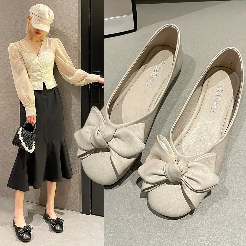 

Fairy Bow-knot grandma shoes women ballerina round toe shallow flats woman sneakers loafers slip on soft soled moccasins 2022