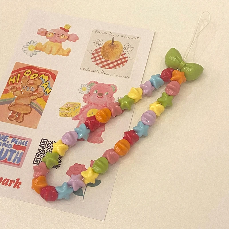 Colorful Stars Key Chain Ladies Fashion Cute Romantic Vintage Keychain Charm Korea 90s Aesthetic Bag Phone Chain Decoration Gift