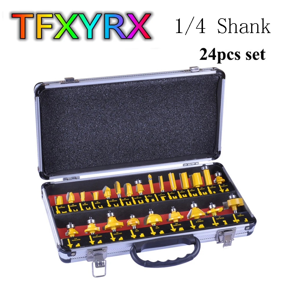 

24pcs 1/4 Inch Shank Woodworking Milling Cutter Set Slotted Trimming Chamfering Router Bits with Box