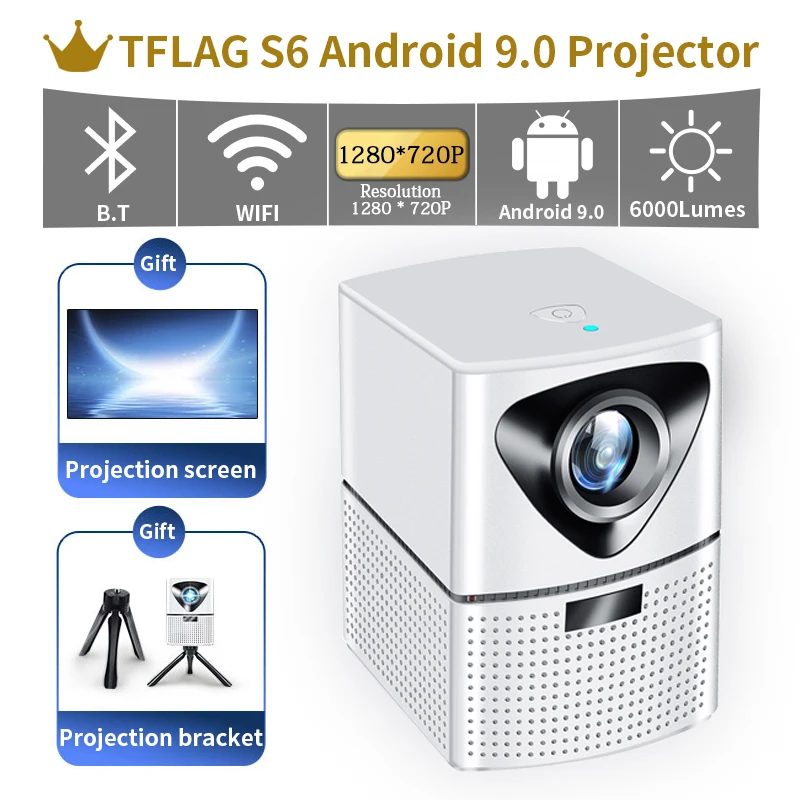 

Tflag S6 Android 9,0 проектор Wifi мини Bluetooth портативный 200Ansi 1 + 8G домашний кинотеатр для SAMSUNG Apple телефон фильм 1080P