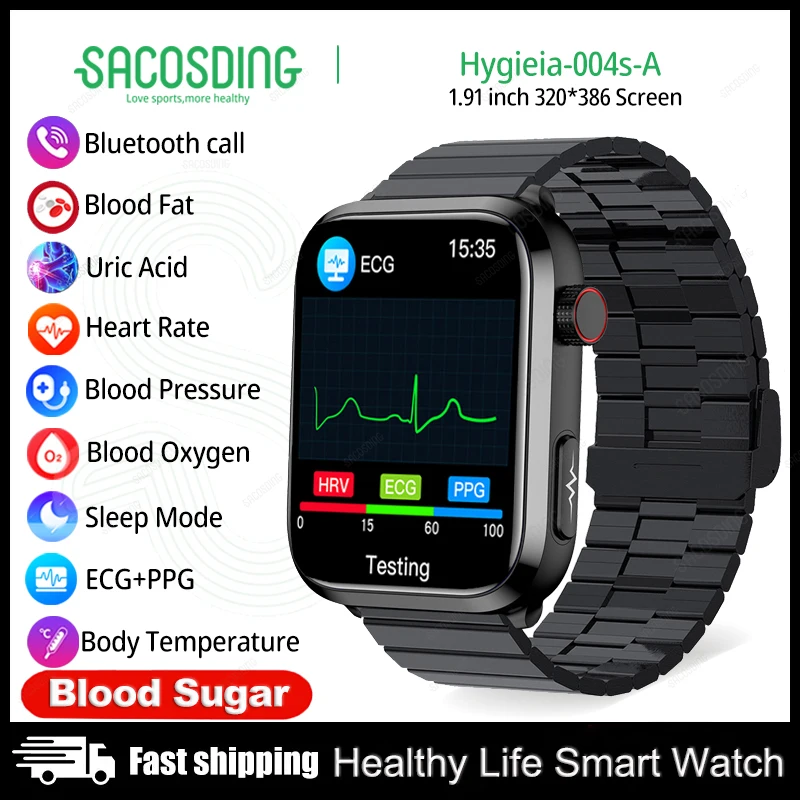 

Noninvasive Blood Sugar Smart Watches Health Blood Lipid Uric Acid Monitoring ECG+PPG Watch Smart Bluetooth Call Smartwatch Men