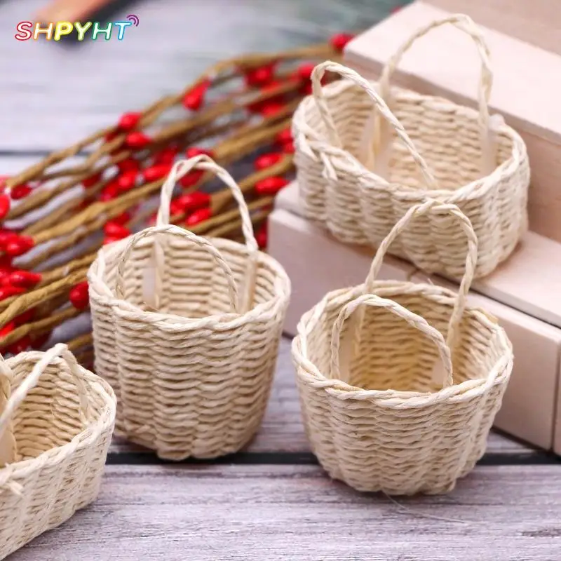 

1:12 Dollhouse Miniature Storage Basket Vegetable Food Woven Frame Portable Flower Basket Kitchen Home Model Decor Toy