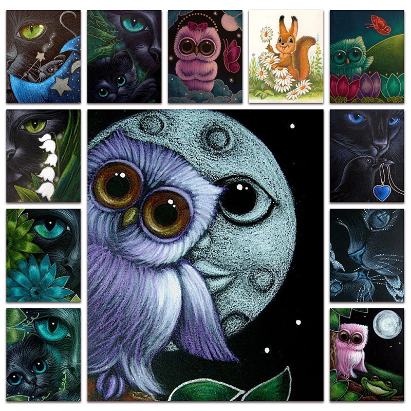

Diamond painting Animals squirrel cat Full Square Diamond mosaic colorful owl 5D DIY Diamond embroidery Cross stitch kitten moon