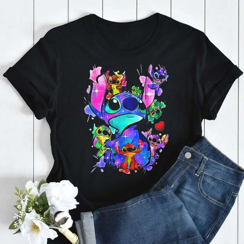

Disney Kawaii Lilo Stitch Funny Cartoon T Shirt Women Stitch Cute Printed T-shirt Graphic Tshirt Streetwear Top Tees Female
