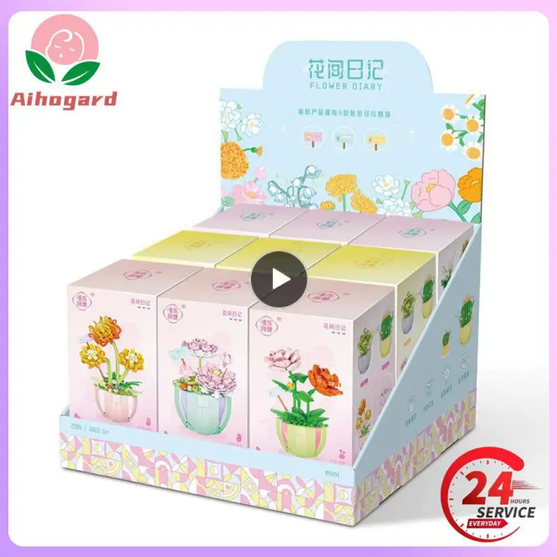 

1~10PCS Building Block Mini Bouquet Toys Home Decoration Plant Potted Chrysanthemum Rose Flower Assembly Brick Girls Toys
