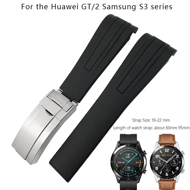

20mm 22mm Rubber Silicone Watch Strap Curved End Black Watch Bands for Huawei GT2 Samsung S3 Rolex Watch Bracelets for Men