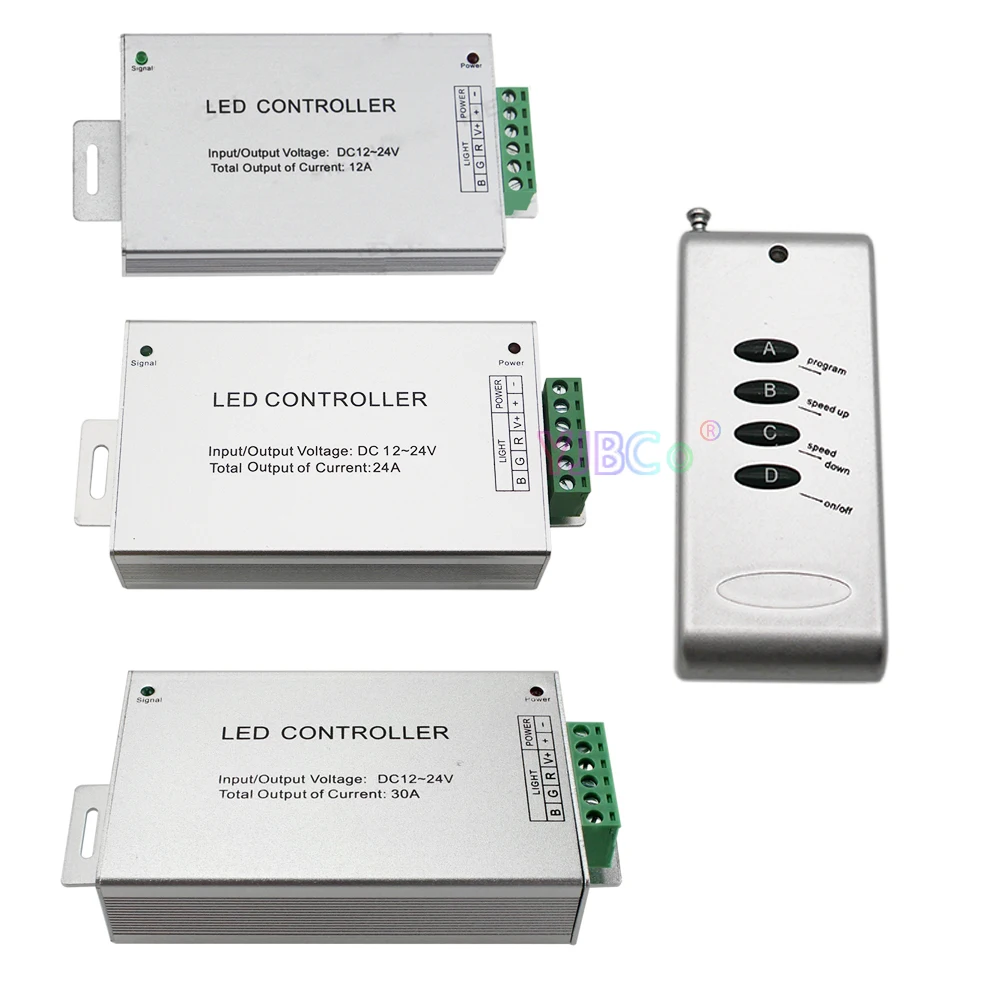 12V 24V Aluminum 4 keys RGB LED Strip Controller 12A 24A 30A Light Tape Dimmer Switch 4 key RF Wireless Remote Control