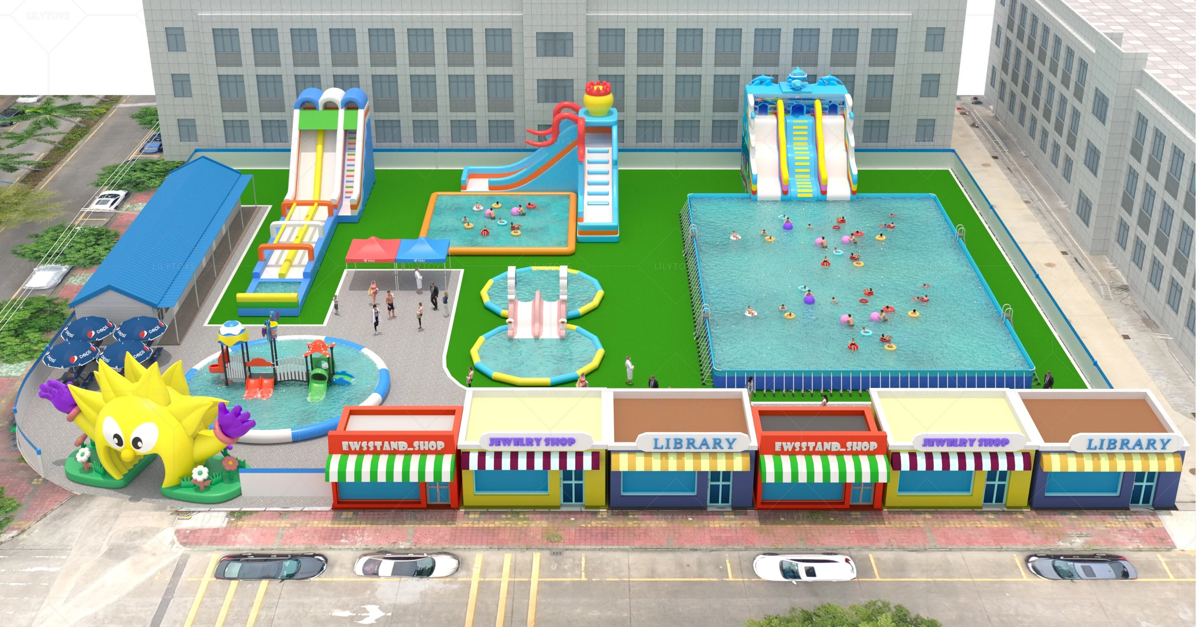 Parque Acuatico Hinchable Para Eventos Y Juegos Terrestres Al Aire Libre
