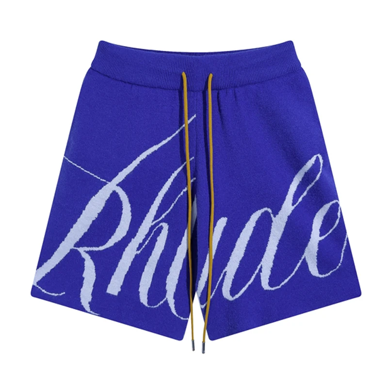 Фото Уличные повседневные шорты Rhude из шерсти, мужские и женские, высококачественные жаккардовые вязаные шорты №2