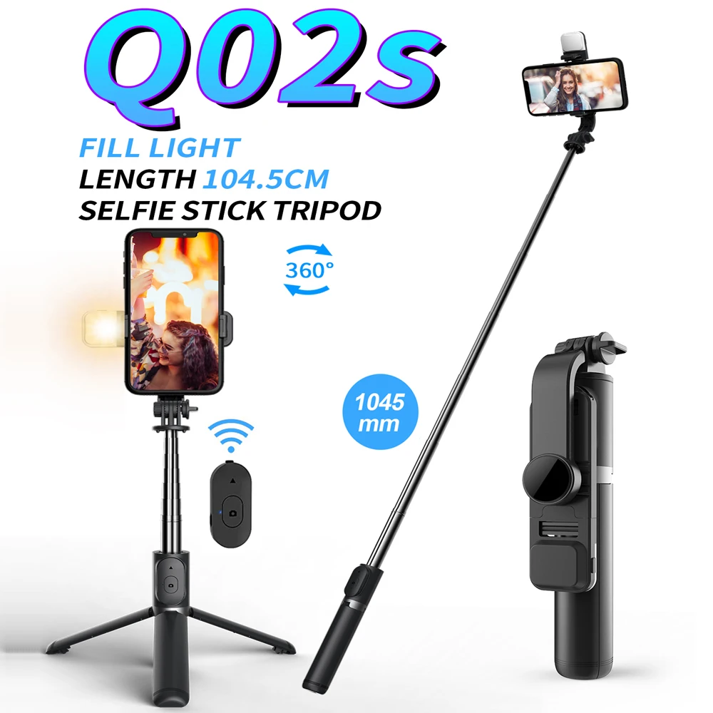 Wireless Bluetooth Selfie Stick Tripod with Remote Extendable Tripod with LED Light Detachable for iPhone Android Smartphone