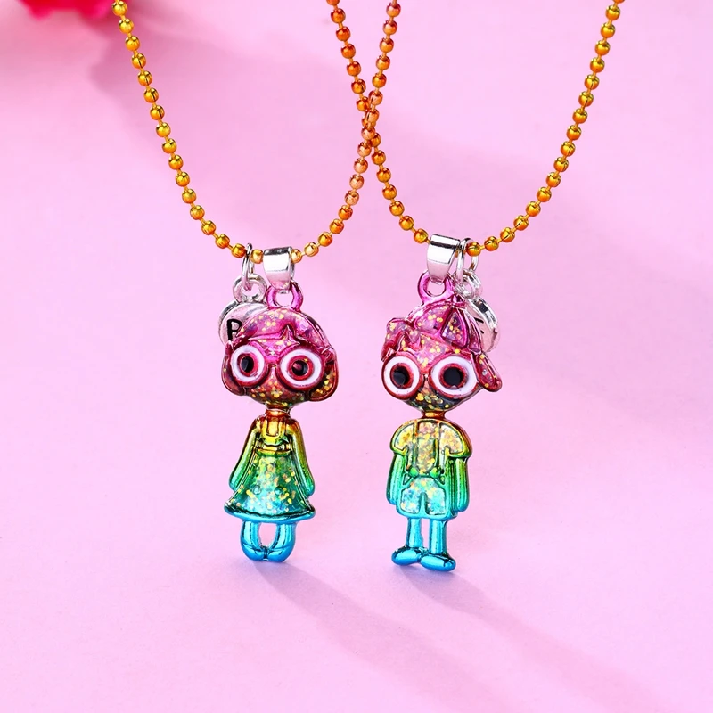 

2pcs/set BFF Rainbow Color Boy And Girl Pendant Necklace For Women Clavicle Chain Banquet Party Jewelry Gift