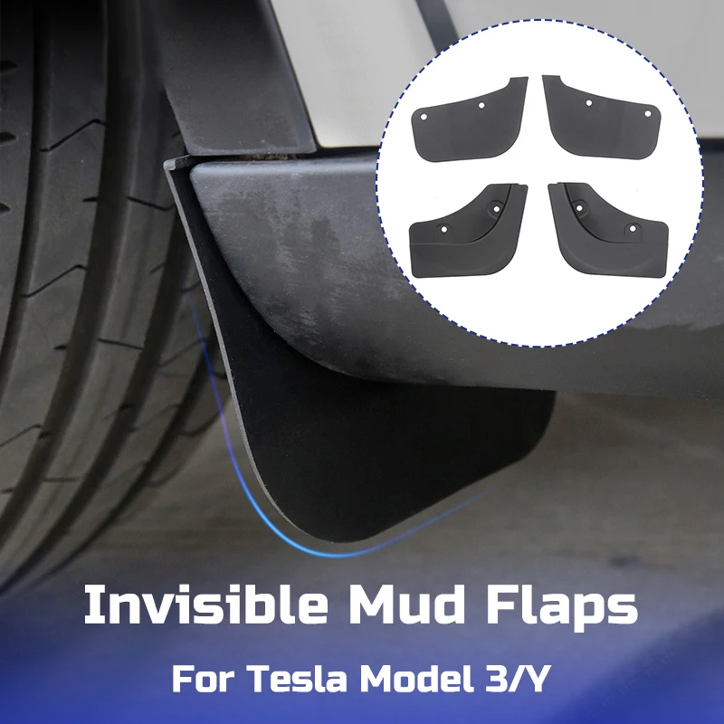 

for Tesla Model 3 Y 2021 2022 4pcs Invisible Car Wheel Mud Flaps Mudguards TPE Mudflaps Front Rear Splash Fender Accessories