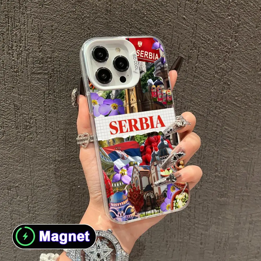 Фото Чехол для телефона MagSafe с флагом Сербии, белый, полупрозрачный, для iPhone 17 16 15 14 13 12 11 X XR XS Air Pro Max Plus №2