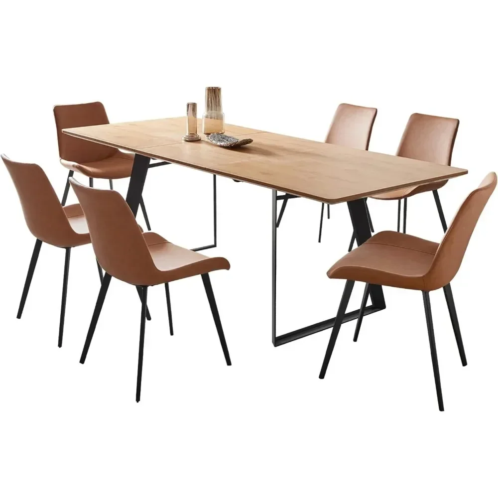 Современный обеденный стол и стулья прямоугольный деревянный расширяемый