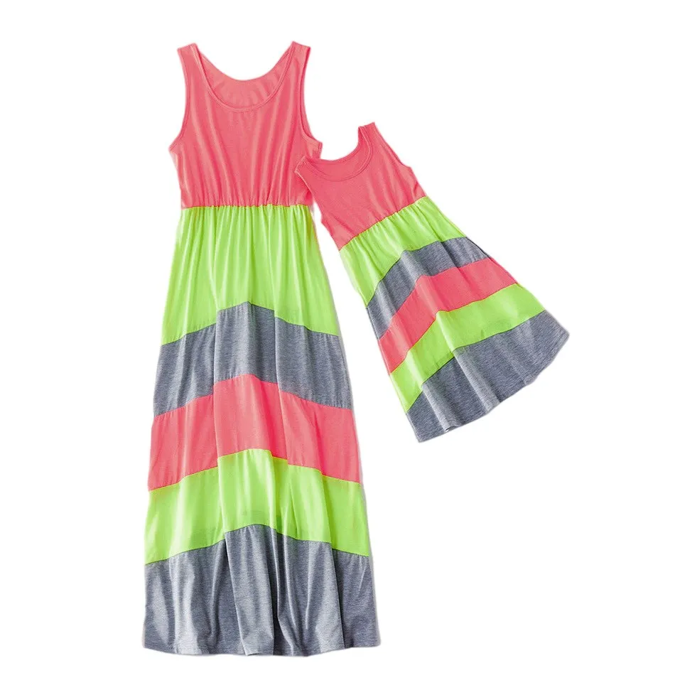 

Tank Mom Daughter Matching Outfits Patchwork Spaghetti Strap Kids Clothes Girls Maxi Dress Girl Outfit Summer Family Look Mother