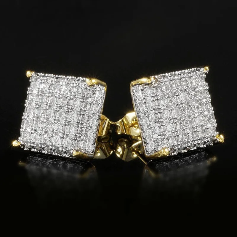 

Huitan Simple Square-shaped Stud Earrings Women Full Paved Shiny CZ Silver Color/Gold Color OL Style Versatile Fashion Jewelry