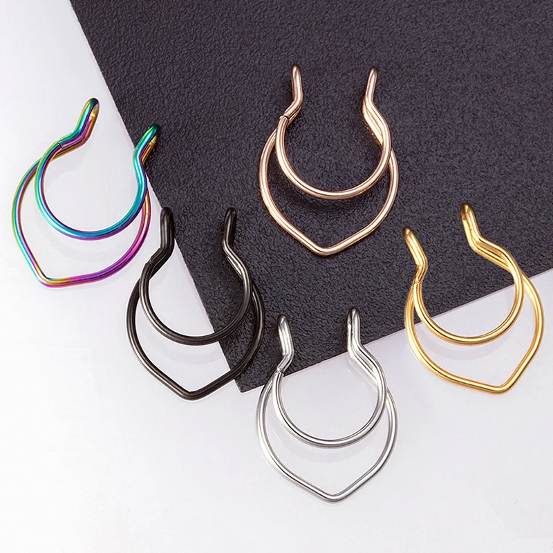 

OIMG V-образное искусственное кольцо для носа, кольца для перегородки без пирсинга, кольца-Клипсы из нержавеющей стали для пирсинга носа, ювелирные изделия для женщин и мужчин