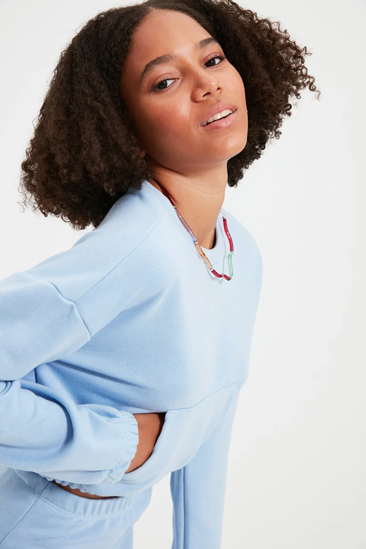 

Женский свитшот светильник-голубого цвета, вязаные облегающие толстовки, модные всесезонные новые дизайнерские пуловеры, флисовые толстов...