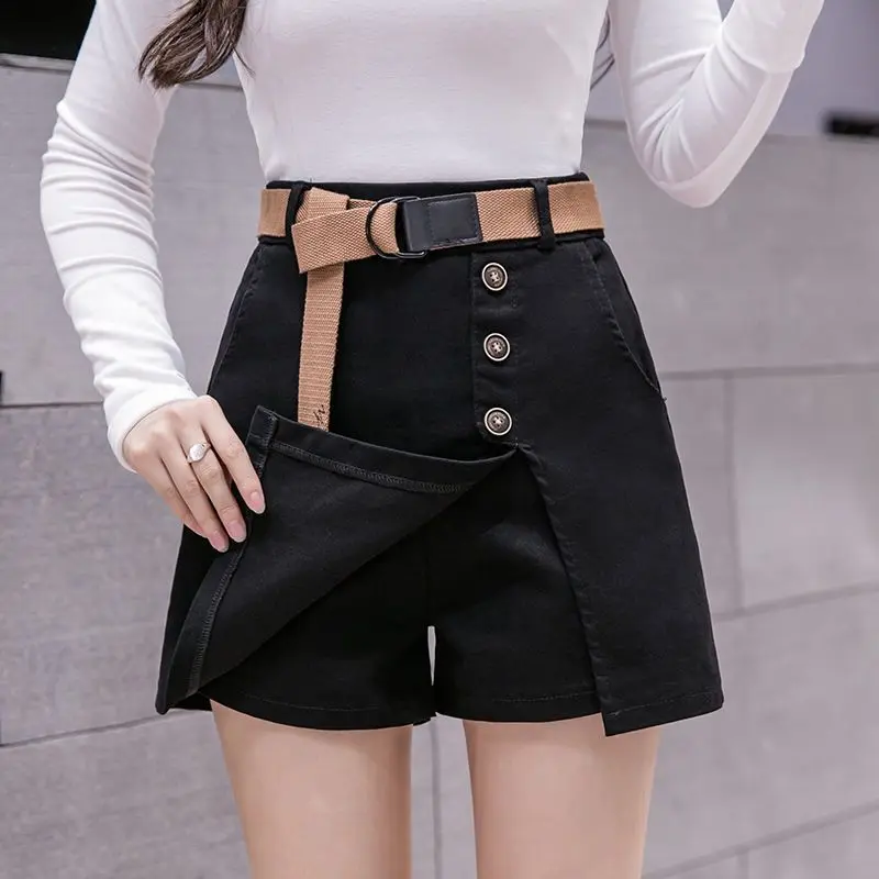 New Women's Summer 2023 Fashion High-waisted Shorts Women Wear Thin A Word Fake Two Skirt Suit Pants