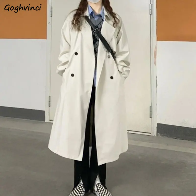 

Long Trench Women Vintage Streetwear Loose BF Fashion Safari Style All-match Autumn Double Breasted College Outerwear Ulzzang