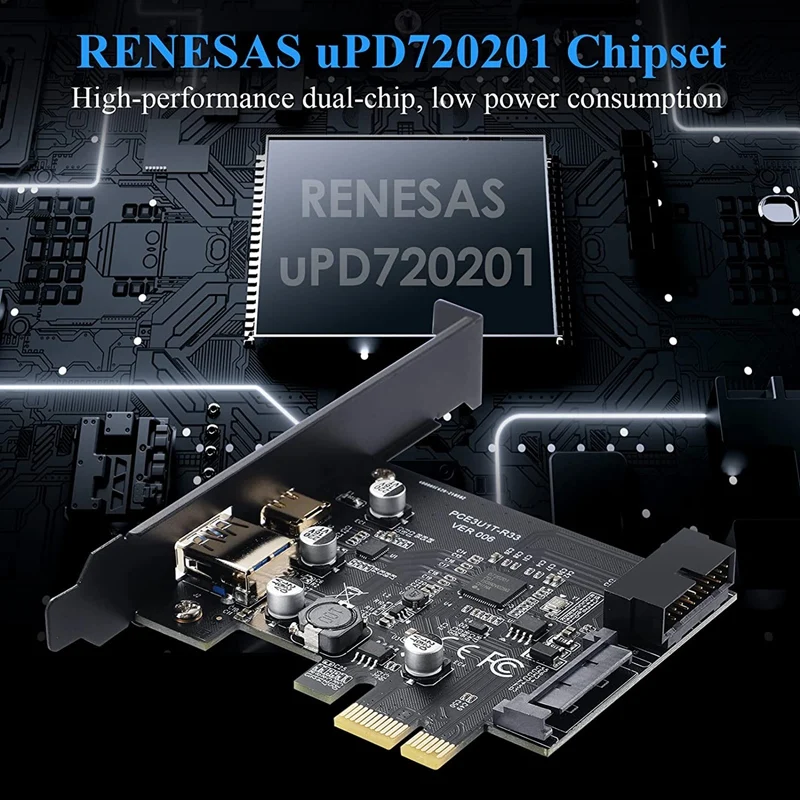 Передняя карта адаптера PCI-E 1X к USB 3.2 Gen1 USB3.2 Type-C 2 порта (тип C + тип A) расширения