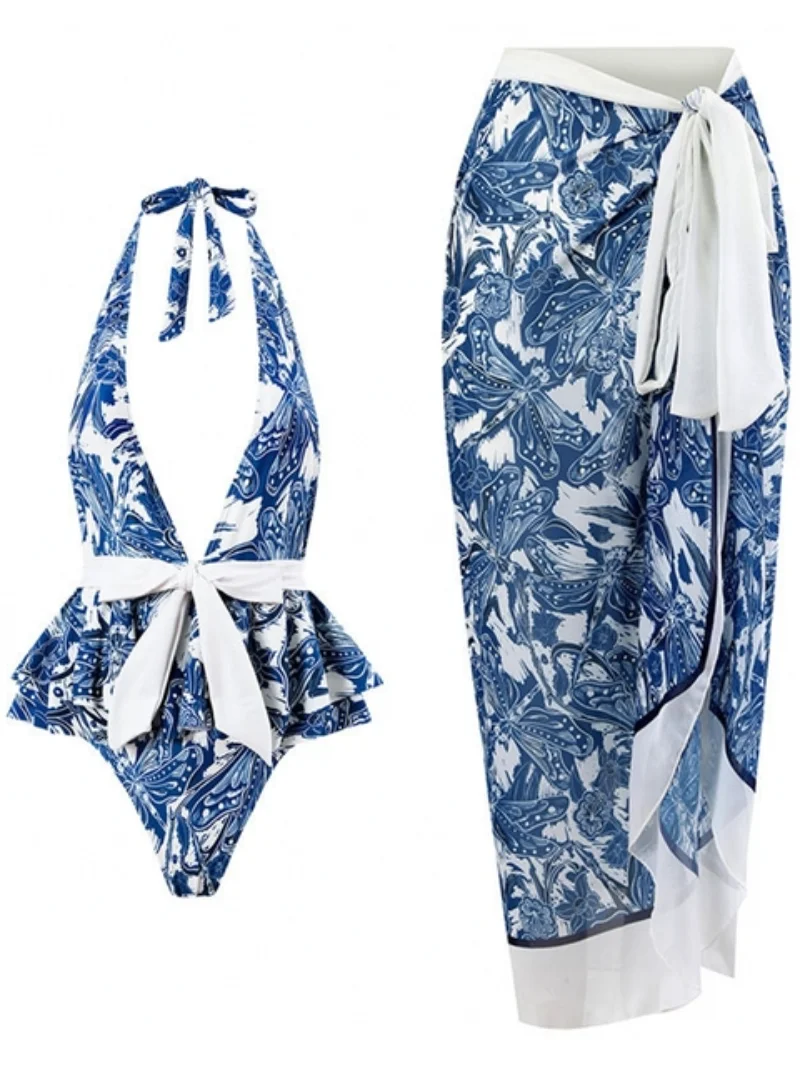 2023 Women Summer Clothes Flower Print Casual Tank Tops Bodysuits And Skirt Fitness Skinny Outfit Suit Two Piece 2pc Sets