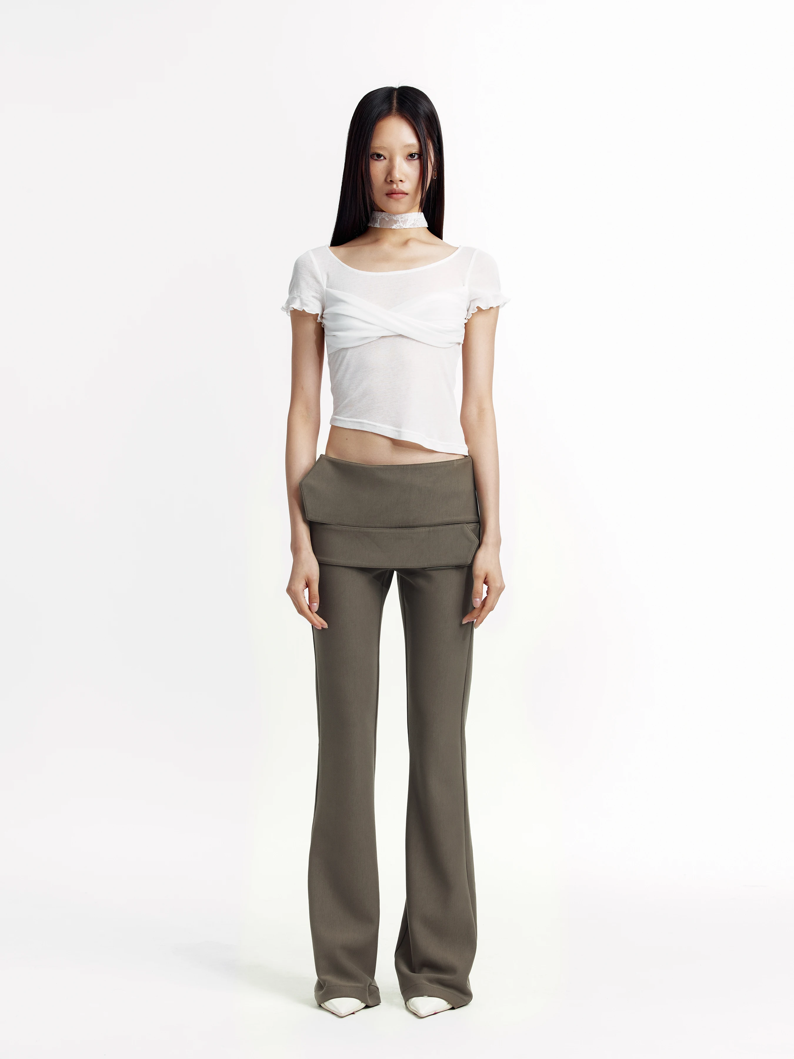 Rusnaill Wooden Ear Sheep Fleece Blended Light and Semi-Transparent Elastic Knitting Short sleeve T-shirt Top Women