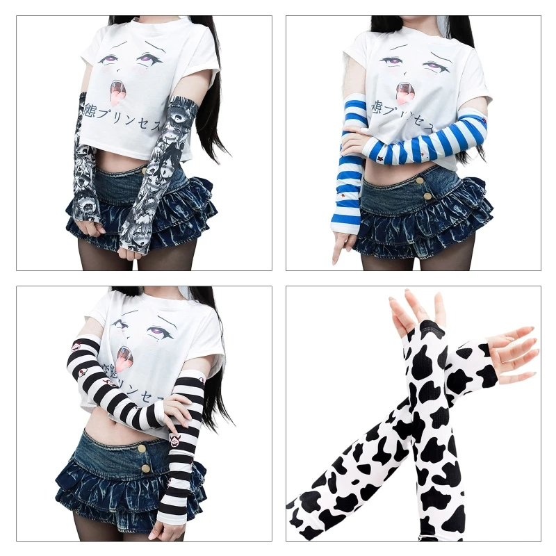 

Women Fingerless Cartoon Gloves Knitted Long Sleeves Wrist Arm Sleeves Summer Sun UV Protection Soft Knitted Arm Covers