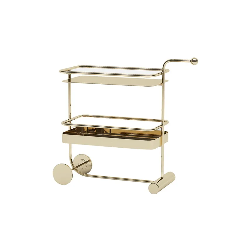

Dining Car Trolley 304 Stainless Steel Golden French Trolley Hotel Restaurant Movable