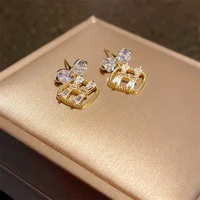 new fashion womens earrings small fragrance three dimensional micro set zircon earrings high quality letter bow hollow earrings