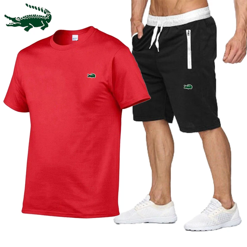 2023 Summer Embroidery T Shirt For Men Sets Tracksuits Cotton Short Sleeve T-Shirts+Shorts Sweatpants Jogging Homme Men Clothing