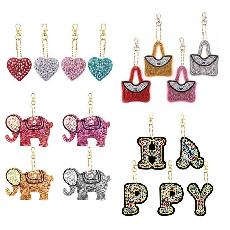 

5D Diamond Painting PVC Keychain Handmade Gift Double-sided Point Diamond Inlaid Embroidered Animal Backpack Ornament