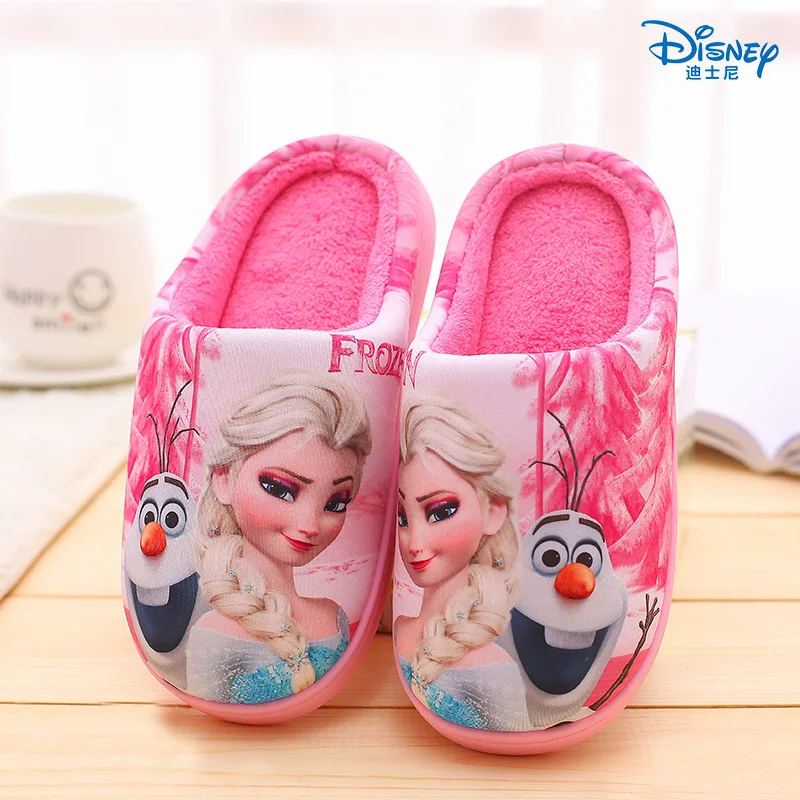 

Disney indoor home cotton slippers girls autumn and winter warmth velvet Frozen cartoon princess parent-child cotton slippers