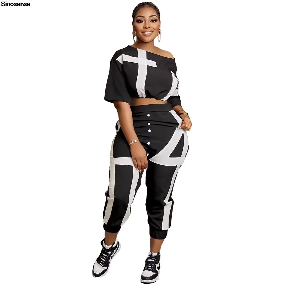 

Женский комплект из 2 предметов, футболка в стиле пэчворк и брюки-джоггеры, спортивный костюм, повседневный спортивный костюм, уличная одежд...