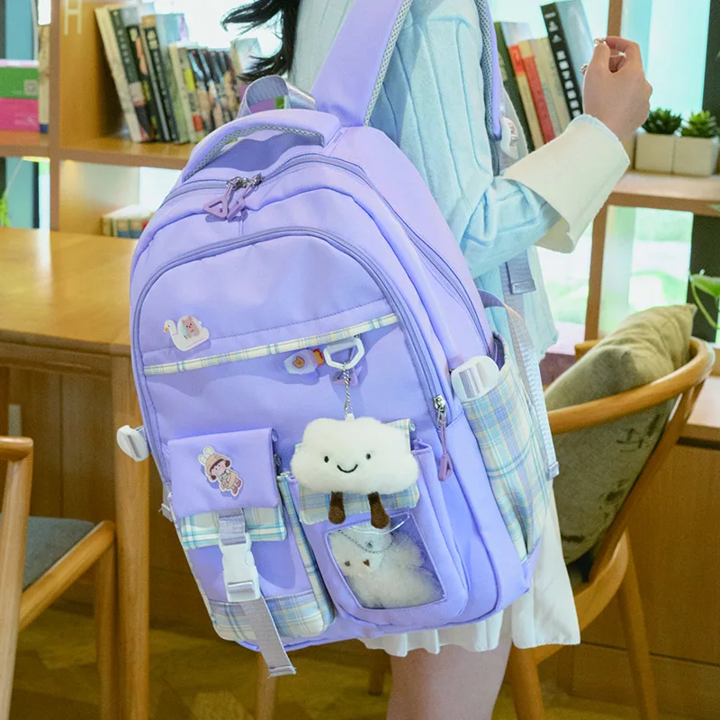 

Новинка 2023, нейлоновый рюкзак для девочек-подростков, вместительная школьная сумка, рюкзак в стиле преппи, водонепроницаемый Женский дорожный рюкзак, рюкзак