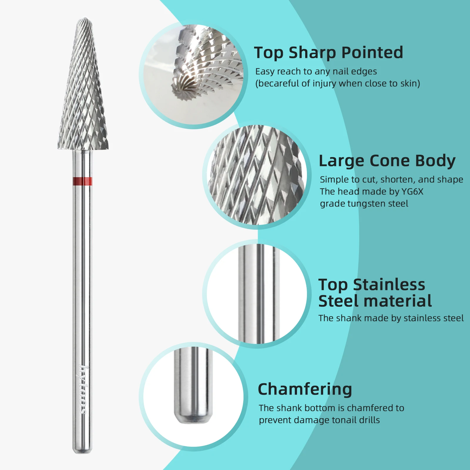 Сверла для маникюра HYTOOS карбидные насадки 15 мм 3/32 дюйма