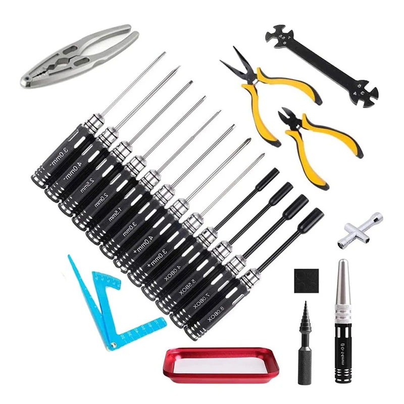 

RC Tools Kits Hexagonal Screwdriver Set Pliers Hex Sleeve Socket RC Bumper Ruler for RC Car Boat Quadcopter Helicopter