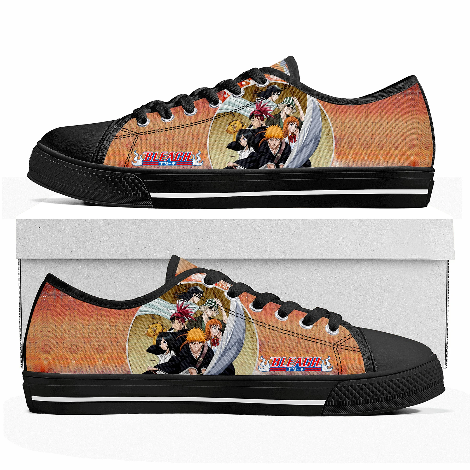 

Cartoon Bleach Kurosaki Ichigo Low Top Sneakers Mens Womens Teenager High Quality Canvas Sneaker Couple Shoes Custom Black Shoe