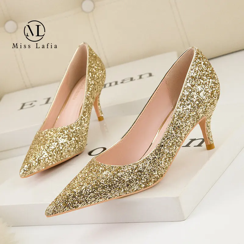 

2023 New Style Europe America Fashion Sexy Nightclub heel Heel Banquet Shallow Mouth Pointed Shining Sequins Shoes