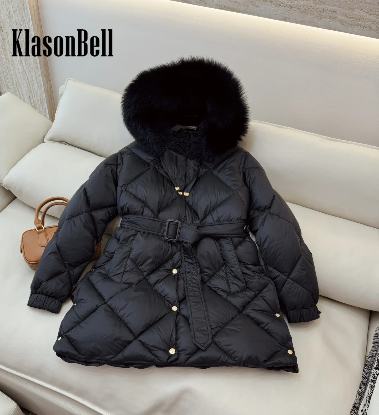 9 5 KlasonBell Женская модная меховая куртка с капюшоном стеганая клетчатая узором