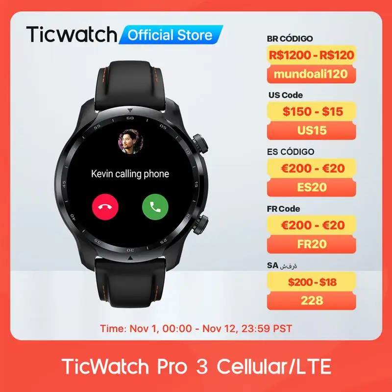 

TicWatch Pro 3 LTE Wear OS Smartwatch Vodafone/Orange Men's Sports Watch Snapdragon Wear 4100 8GB ROM 3 to 45 Days Battery