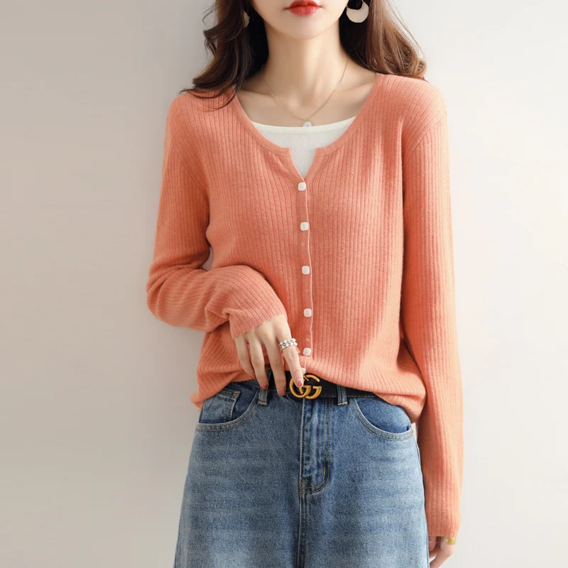 Worsted Superfine Pure Wool Cardigan Women's Half Open Collar Coat With Foreign Air Small Fragrance Loose Knit Cardigan Sweater