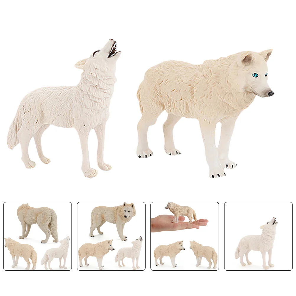 

2 Pcs Snow Wolf Ornament Simulation Animals Model White Toy Kids Kidcraft Playset Figures Plaything Educational