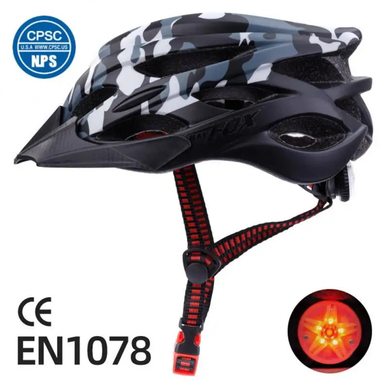 

Batfox Bicycle Helmet Ultralight Mountain Bike Shock Absorbing Helmet Outdoor Night Riding Helmet With Safety Warning Taillight