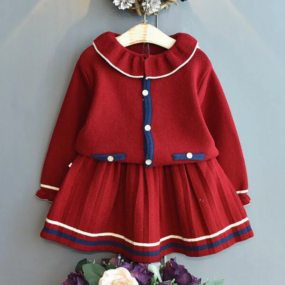 

Toddler Girl Clothing Sets Knitted Sweater + Skirt Two Pieces Autumn Winter Princess Kids Christmas Outfits