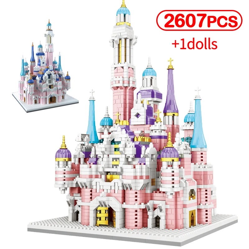 

2607Pcs Mini Princess Castle Dream House Friends Building Blocks City Pink Amusement Park Figure Bricks Toys for Girls Gifts