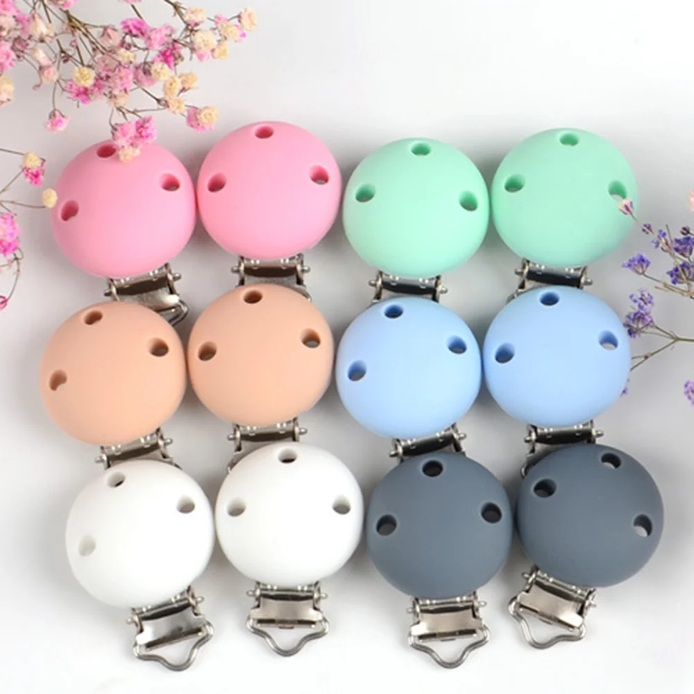 

12pcs Pacifier Clips Silicone Teething Clip Teether Baby Toys DIY Nursing Accessories(each 2 of Blue + Pink + Green + Gray +