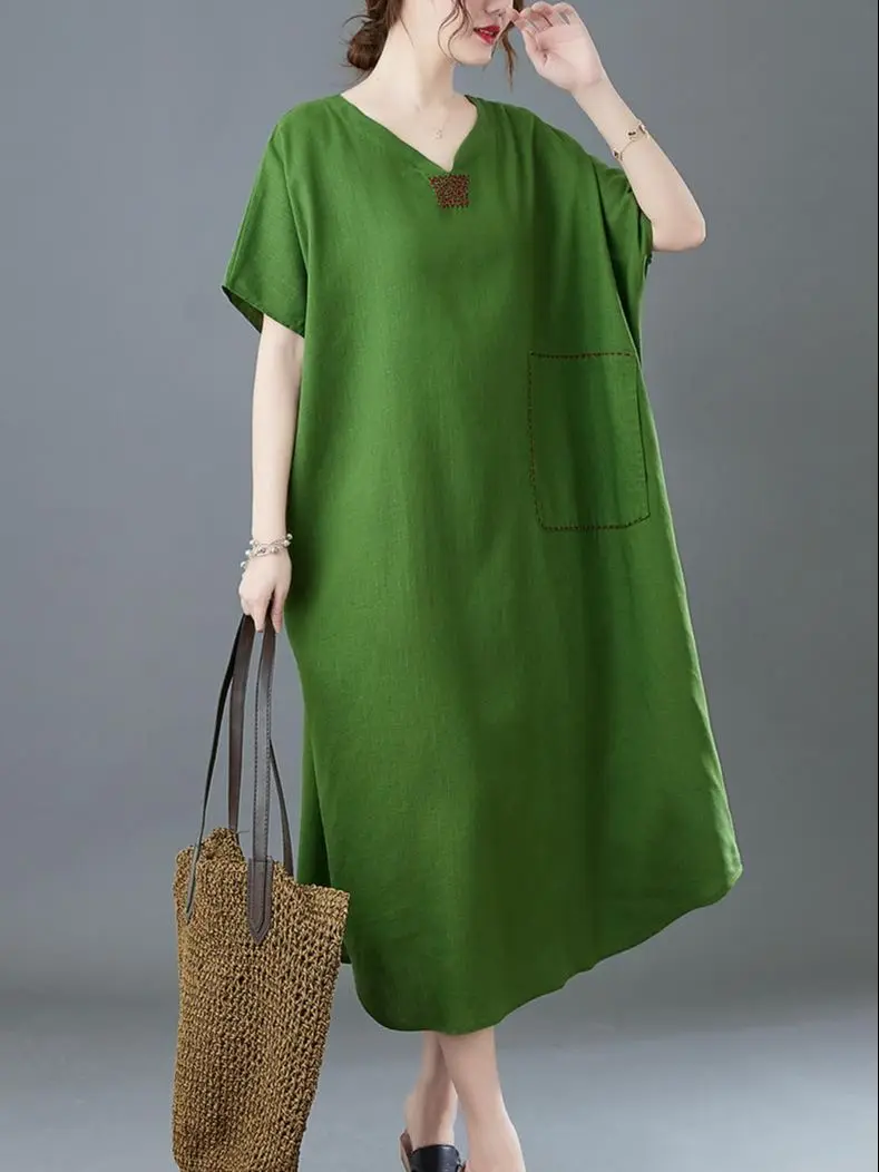 

New Embroidery Short Sleeve Cotton Vintage Dresses For Women Casual Loose Long Woman Summer Dress Elegant Clothes Beach Dresses