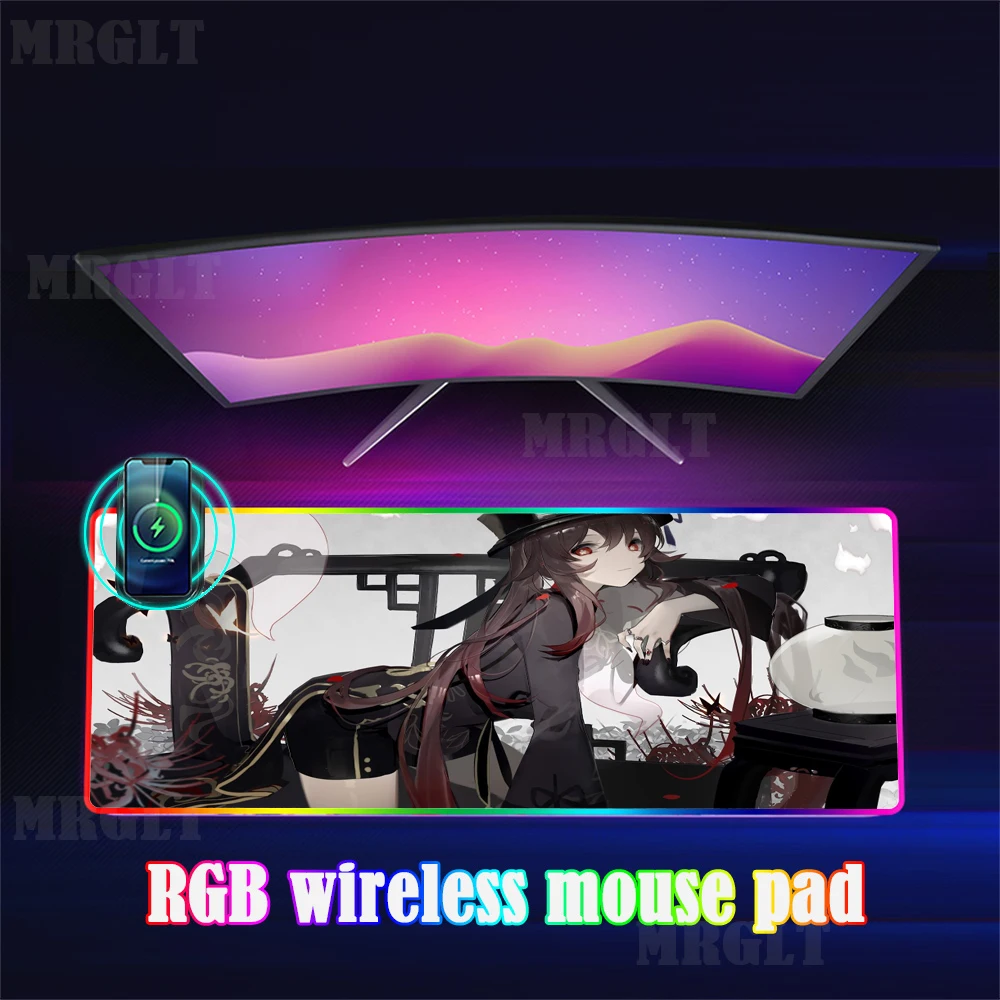 

HU TAO Genshin Impact Wireless Charging mosue pad Gaming Accessories Mousepad Typec Carpets RGB LED Mousemat Charger Mat Large