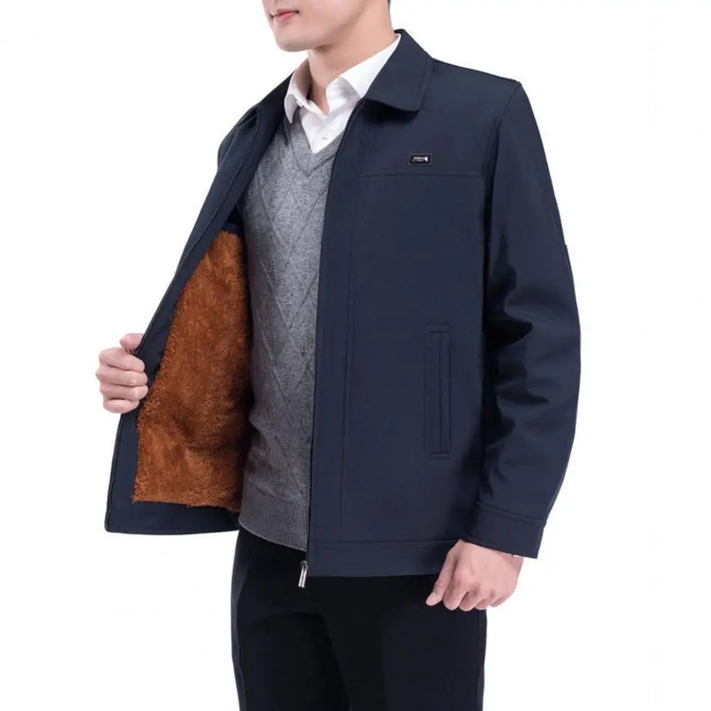 

Мужская мягкая куртка, Стильная мужская куртка с отложным воротником, толстая флисовая куртка на молнии, повседневная мужская куртка средней длины для осени, весны и зимы